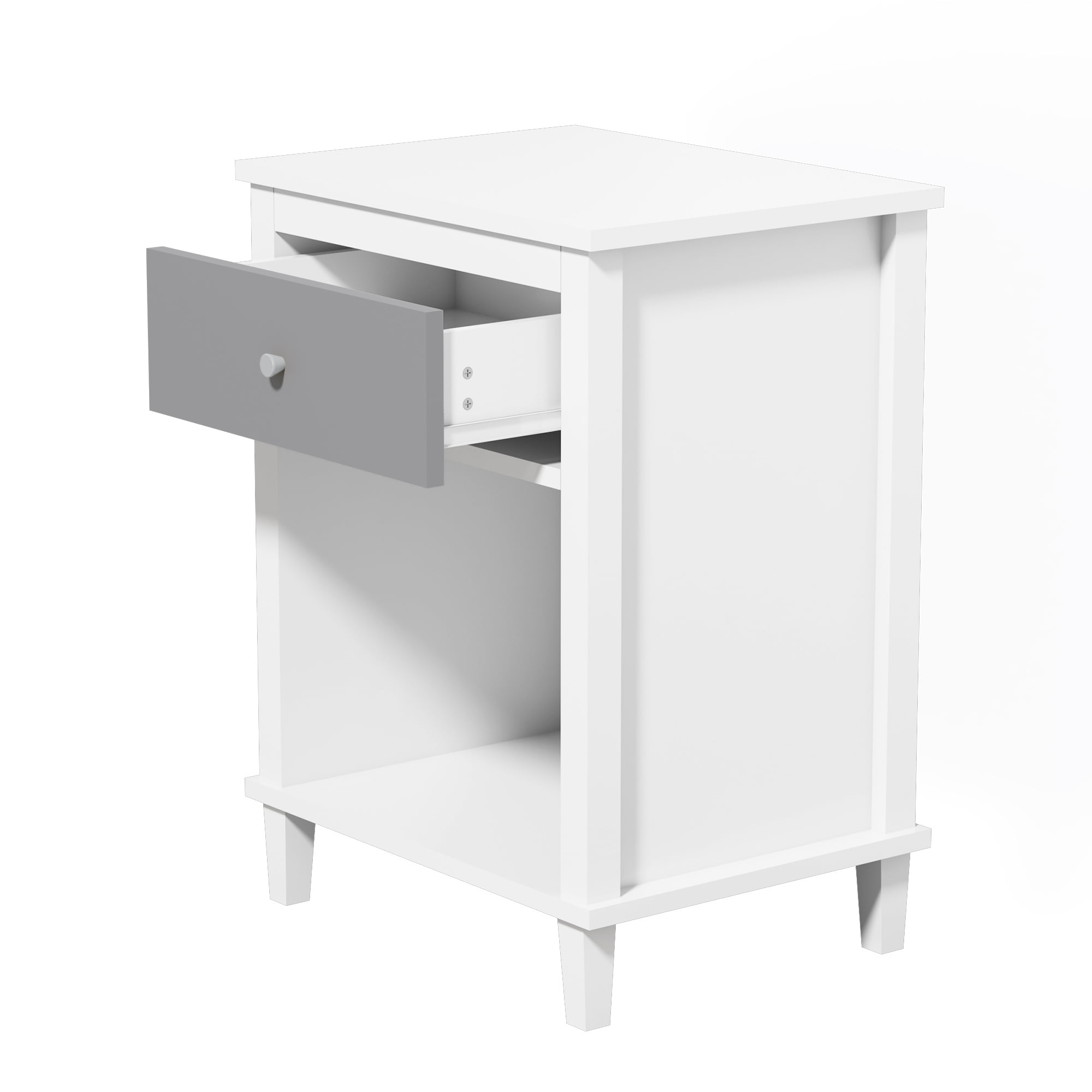 26.77''H Wooden Nightstand with One Drawer One Shelf for Kids, Adults,Gray+Silver handle