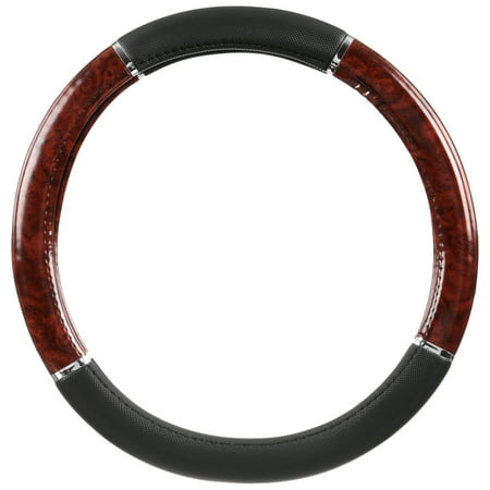 Auto Drive™ Burlwood Chrome Steering Wheel Cover Carded Pack