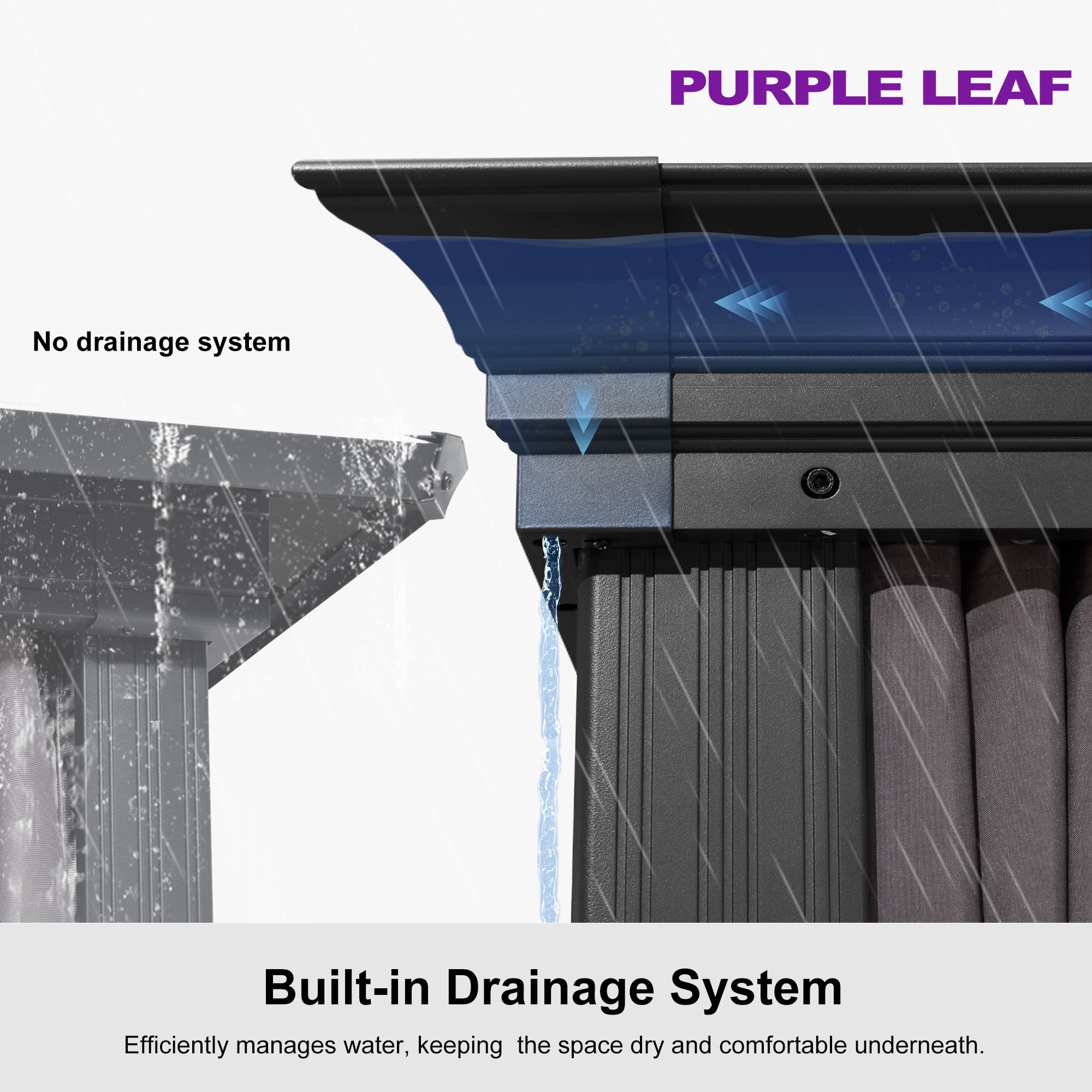 PURPLE LEAF 12' X 20' Permanent Hardtop Gazebo Aluminum Frame Gazebo with Galvanized Steel Double Roof for Patio Lawn and Garden, Curtains and Netting Included, Grey