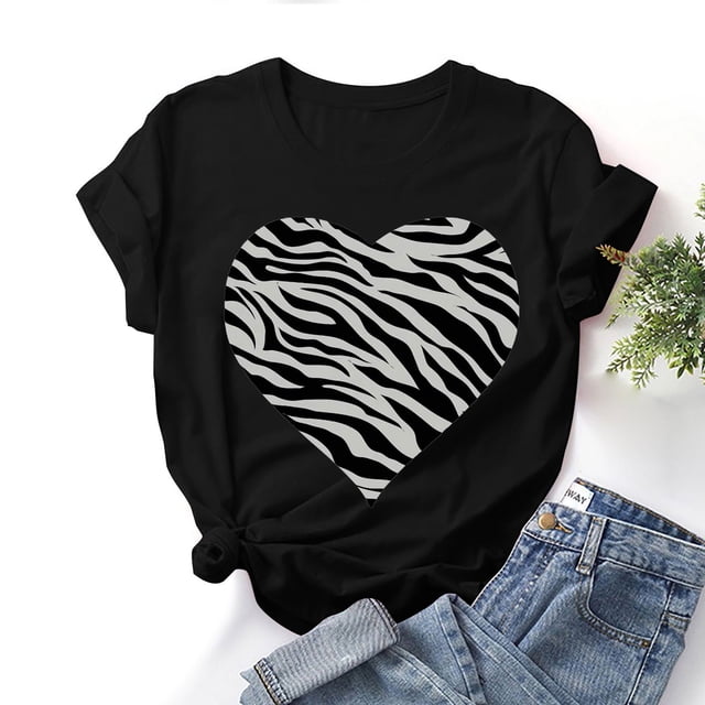 Meichang T-Shirts Graphiques pour Femmes, T-Shirts de la Saint-Valentin, T-Shirts Imprimés Drôles, Manches Courtes, Col Rond