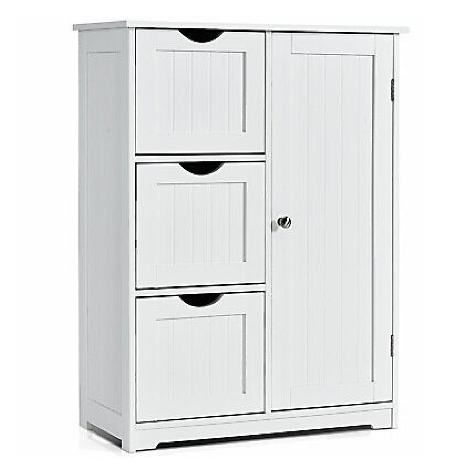 Depot Esh Bathroom Floor Cabinet Side Storage Cabinet with3 Drawers and 1 Cupboard White