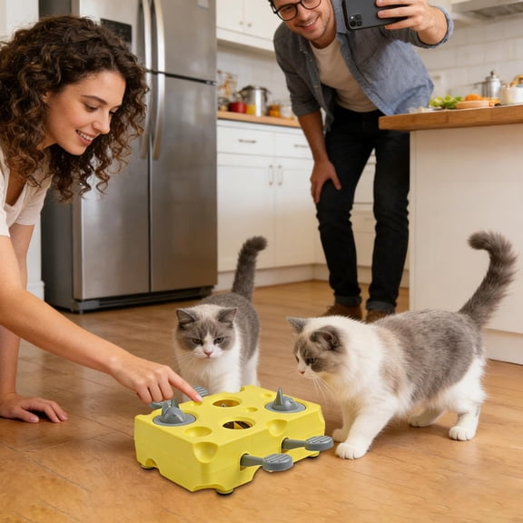 Kingtowag Cat Dog Slow Food Whack a Mole Box Interactive Toy, Stimulating Puzzle Game Dispenser, Stimulating Puzzle Toys for Indoor Dogs Interactive Dispenser, Boredom Buster