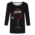 thumbnail image 4 of LiMoi Women's Christmas Wine Glass Print 3/4 Sleeve Round Neck Casual Tops Tees Tshirts Shirts Blouse for Holiday Party My Items, 4 of 4