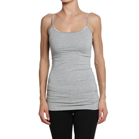 White Cami Tank Top TheMogan Junior's PLUS Adjustable Spaghetti Straps Long Camisole Cami Basic Tank Top ()