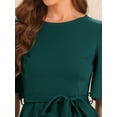 thumbnail image 5 of DARING DIVA Women's Crew Neck Belted Knot Drap Peplum Blouse L Dark Green, 5 of 6