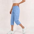 thumbnail image 5 of Capri Pants for Women,Women's Capri Pants Cargo Capris Travel Hiking Casual Summer Cropped Pants Stretch Drawstring Solid Color Pants, 5 of 8