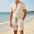 thumbnail image 5 of hotojiny Men's 2 Pieces Set Short Sleeve Henley Shirts and Comfortable Shorts Set Summer Beach Vacation Outfits(Khaki,X-Large), 5 of 7