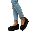 thumbnail image 4 of CYMMPU Women's Ruched Bow Platform Wedge Pumps, Closed Toe Slip On Wedge Shoes, Comfort Footwear for Party, Concert and Daily Casual Wear Black 41, 4 of 7