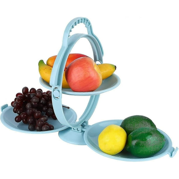 Multi-layer Foldable Fruit Plate, Folding Fruit Plate Snack Cake Dessert Display Stand Kitchen Supplies,blue