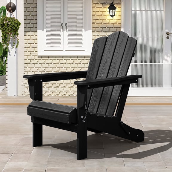 FUNDAZE HDPE Adirondack Chair, Foldable Weather-resistant Outdoor Chair for Patio, Poolside, Garden, Yard, Black