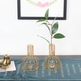 thumbnail image 3 of Estación de propagación de vidrio con marco de metal, florero dorado, florero de tubo de ensayo para plantas hidropónicas, florero pequeño para decoración de mesa de oficina, cocina, hogar, oro, 3 of 5