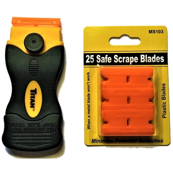 Miniscraper Multipurpose Delrin and Steel Scraper with 25 Double-Edged Razor Blades and Titan Scraper