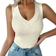 thumbnail image 1 of Charmgo Débardeurs pour Femmes Tendance Ajusté Col en V Côtelé Sans Manches T-Shirts Sans Manches Ajusté Basique Décontracté Été Blanc G, 1 of 6