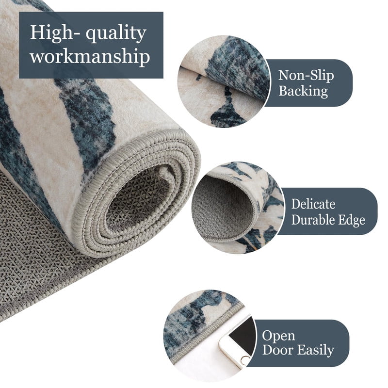 Washable 9x12 Large Area Rugs for Living Room Non-Slip Modern Botanical Floral Rugs Accent Floor Carpet for Bedroom Dining Room Blue