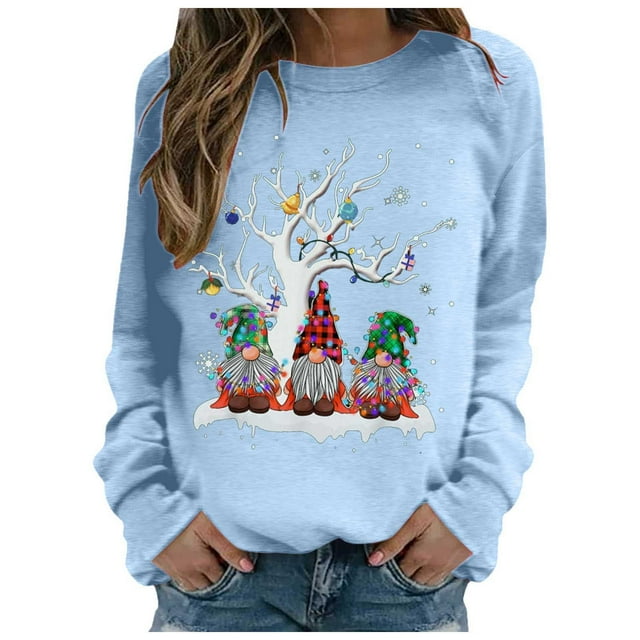 Chandail à Manches Longues pour Femmes Haut Imprimé Chandail Décontracté de Noël