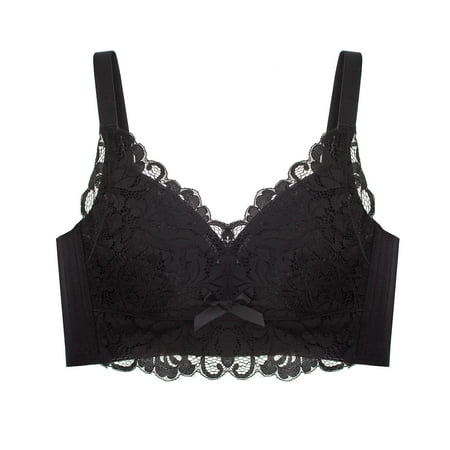 Wireless Bras Women Ladies Comfortable Breathable No Underwire Lace Push up Bra Woman Underwear V-Neck Convertible Bra Feature Hook and Eye Closure Nursing Bra Style Y-590   Black 38DE