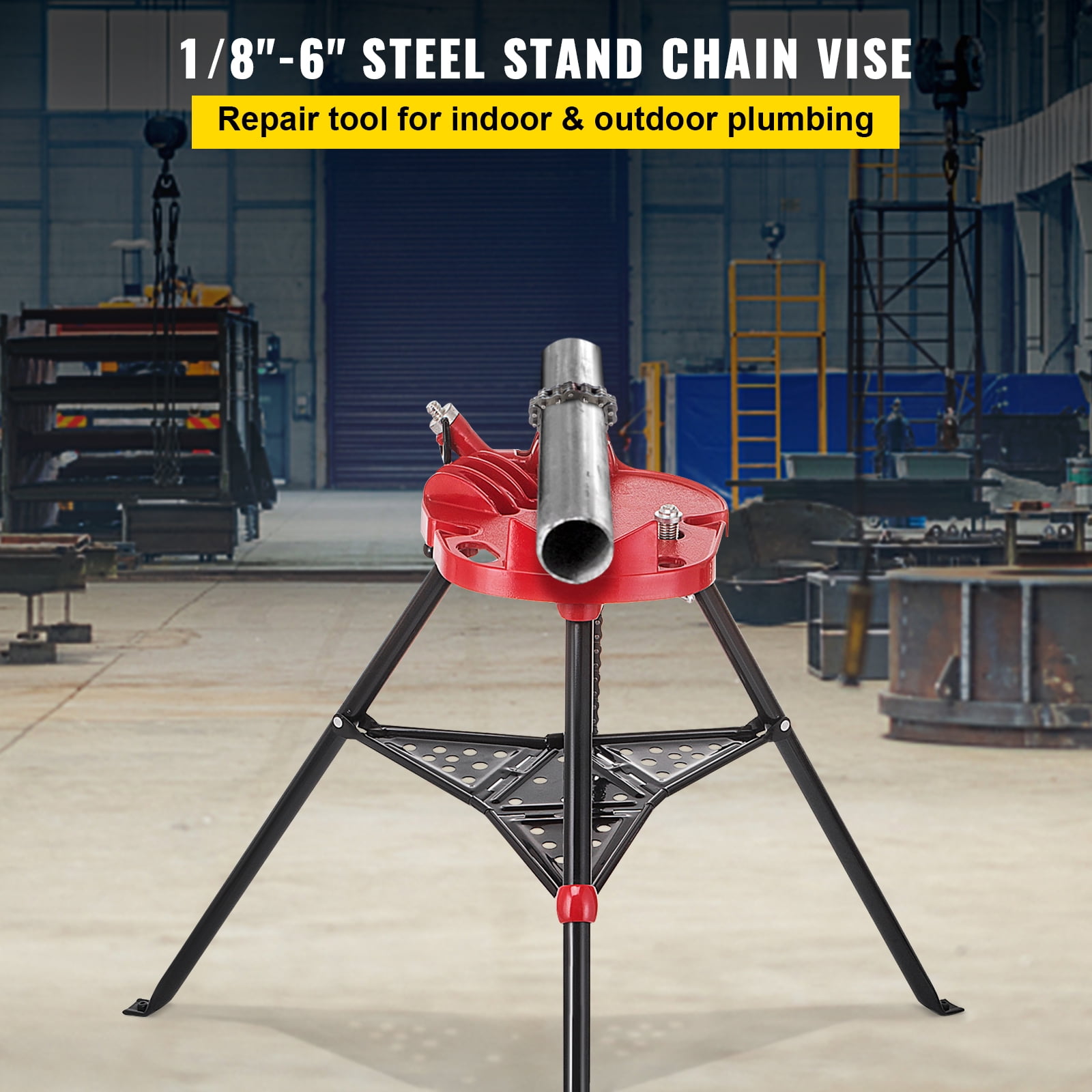460 6" Tripod Pipe Chain Vise Stand w/ Steel Legs & Rubber Mounts. 