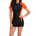 thumbnail image 2 of Ailaofu Women's Boyleg One Piece Rash Guard with Built in Bra Zip Front Short Sleeve Full Body Surfing Swimsuit, 2 of 7