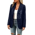 thumbnail image 2 of Womens Sheer Mesh Jackets Long Sleeve Lace Lapel Open Front Lightweight Loose Fit Office Casual Blazer Suit Coat Cardigans Navy M, 2 of 4