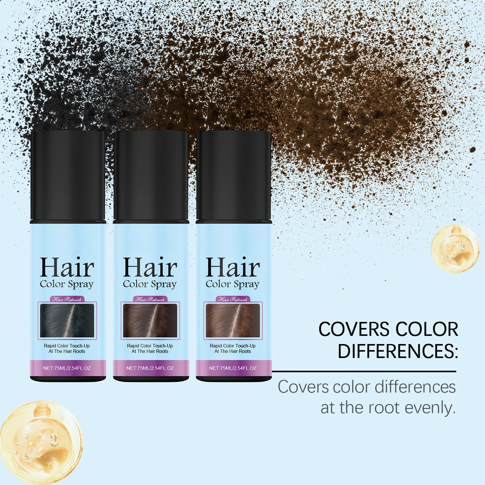 Alvantor Temporary Hair Color Root touch-up Spray Black Ammonia Free 2.54 fl oz
