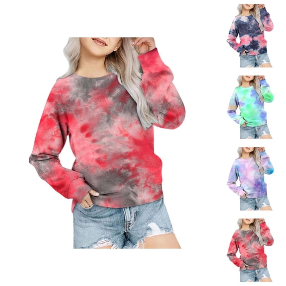 Kids Sweatshirts for Girls Boys Fall Winter Long Sleeve Crewneck Tie Dye Sweatshirt Children Pullover Tops