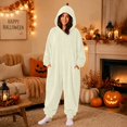 thumbnail image 2 of Unisex Adult Onesie Pajamas BWASD Casual One Piece Snug Fit Thick Warm Plush Pajamas Soft Solid Color Long Sleeve Hooded Loungewear Soft for Fall Winter Sleepwear Beige,L, 2 of 7