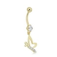 thumbnail image 2 of AVORA 10K Yellow Gold Solitaire Simulated Diamond CZ Dangling Butterfly Belly Button Ring Body Jewelry (14 Gauge), 2 of 5