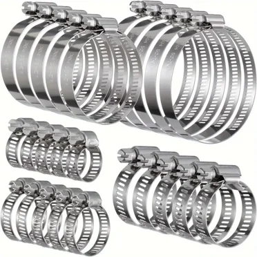 25pcs Stainless Steel Hose Clamps Assortment Kit - Adjustable Worm Gear Screw Clamps for Fuel Line, Plumbing, Tube, Radiator Pipe Fittings, 304 Grade, 25/ 64" to 2-3/ 4" (10-76mm) Size Ran