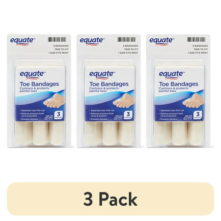 (3 pack) Equate Toe Bandages Cushion & Protect Corns and Bunions, One Size Fits Most, Trim to Fit, 3 Count