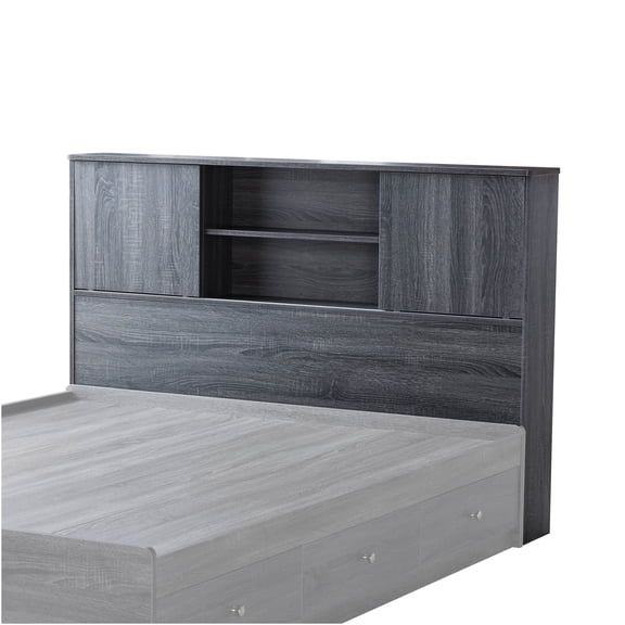 JERFIT Twin Size Bookcase Headboard with Sliding Doors, 4-Shelf Storage Cubby Organizer, Grey