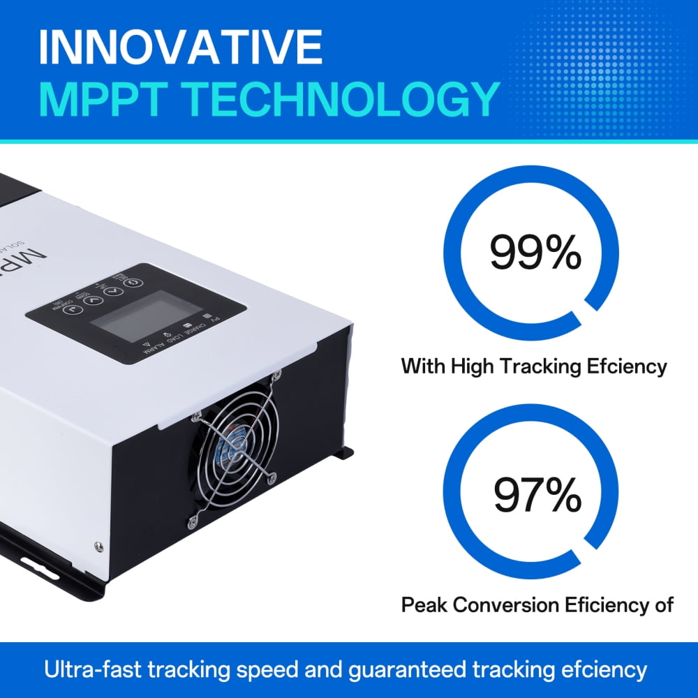 Solar Power Charging Controller 120A with Cooling Fan - Intelligent Regulator for RV, Boat, Car