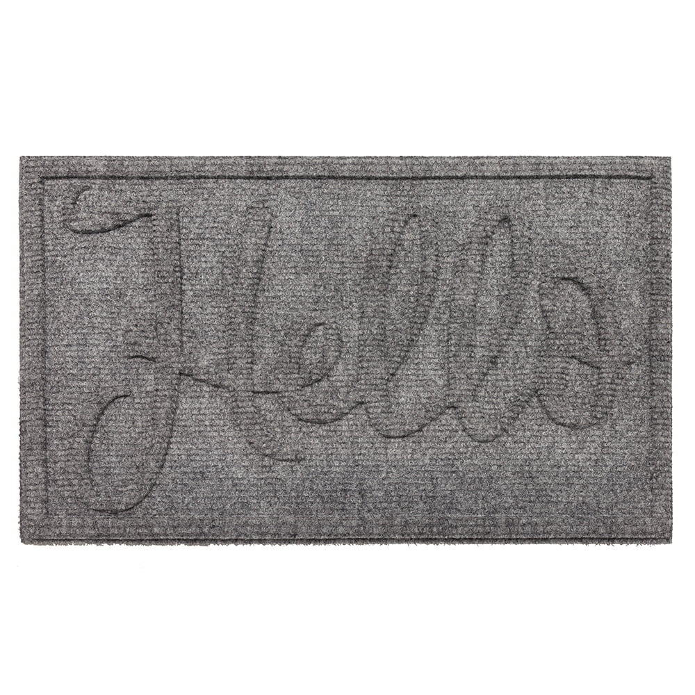 Mainstays Hello Solid Impressions Outdoor Doormat, Gray, 18' x 30'