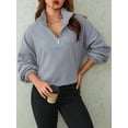 thumbnail image 2 of xiaxaixu Women's Spring Autumn Loose Sweatshirt Solid Color Long Sleeve Half Zip Up Pullover, 2 of 9