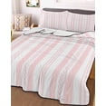 thumbnail image 3 of Quilts Full Size Bedding Set, Pink Line Striped Lightweight Quilted Comforter, Farmhouse Modern Geometric Stripes Soft Reversible Bedspread Coverlet with Pillow Covers for All Season, 78" x 90", 3 of 7