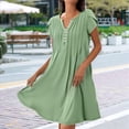 thumbnail image 4 of Vestido Tipo Túnica de Verano para Mujer, Corta, Cuello en V, Holgado, Informal, Plisado, Verde , Talla XXL, 4 of 5