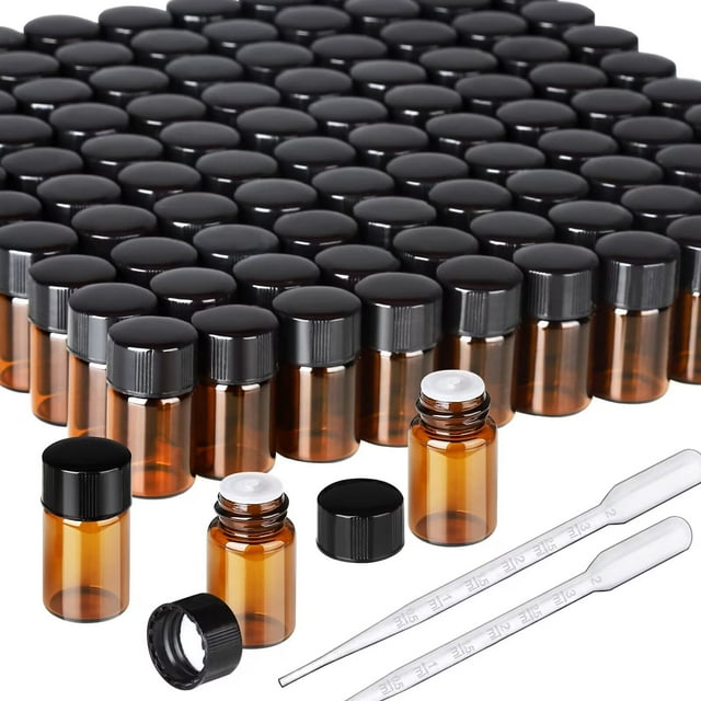 Vial de aceite esencial Teenitor, vidrio ámbar, 2 ml x 100, con tapas