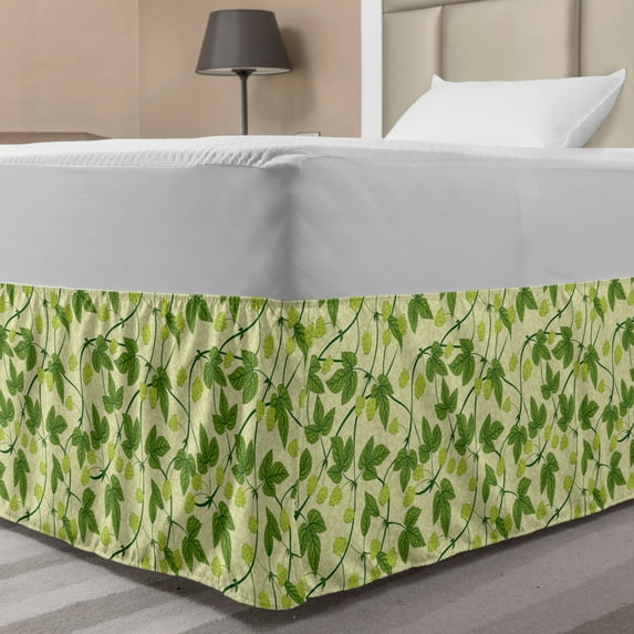 Vine Bed Skirt, Creeper Flourishing Outdoors Image with Intermingled Tendrils Medical Theme Hop Plant, Elastic Bedskirt Dust Ruffle Wrap Around for Bedding Decor, 4 Sizes, Multicolor, by Ambesonne