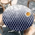 thumbnail image 2 of Navy Blue Ombre Stripe Round Tablecloth, Fitted Table Cover with Elastic for 45"-54" Round Tables, Modern Abstract Gradient Striped Table Cloth Outdoor Indoor Dinning Party Waterproof Tablecloths, 2 of 7