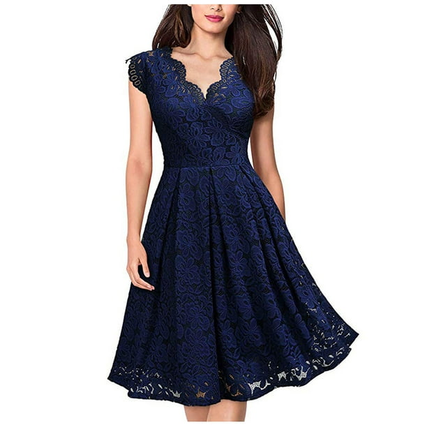 Women's Vintage Floral Lace Dress Big Hem Dress