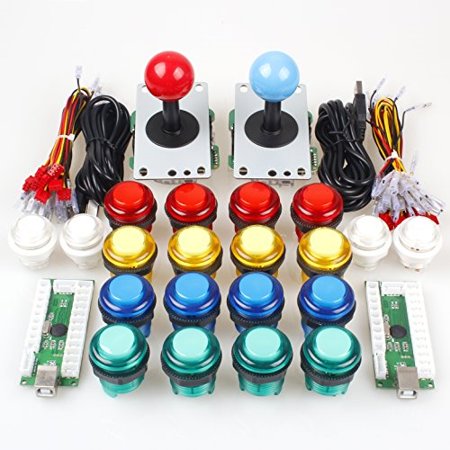 Usb Joystick Encoder EG STARTS Classic Arcade DIY Kit Parts 2x USB LED Encoder To PC Consols Games + 2x 4/8 Ways Joystick + 20x 5V Illuminated Push Buttons For Mame Jamma ( Red / Blue Stick + MIX Color Buttons) ()