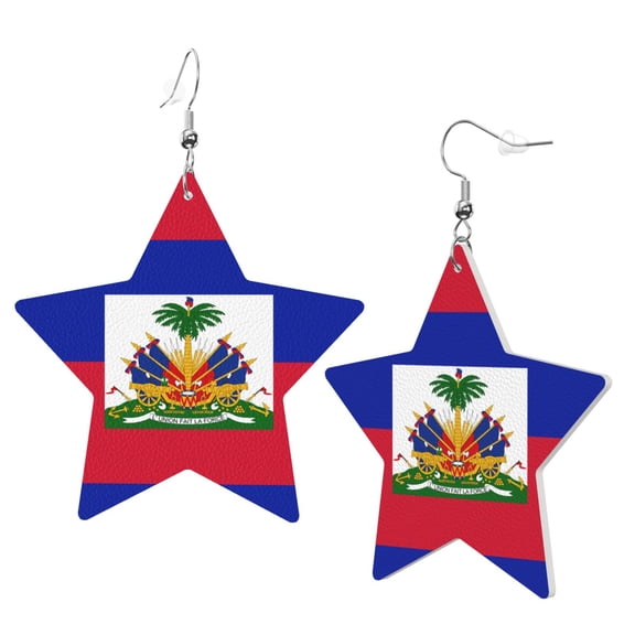 Leather Earrings Haitian Flag Decorative Star Faux Leather Earring Lightweight Dangle Drop Earrings For Women