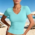 thumbnail image 5 of Dwellite Womens V Neck Short Sleeve Shirts Spring Slim Fit Crop T Shirts Y2k Tee 2026 Summer Gym Workout Cute Top Sky Blue XL, 5 of 7