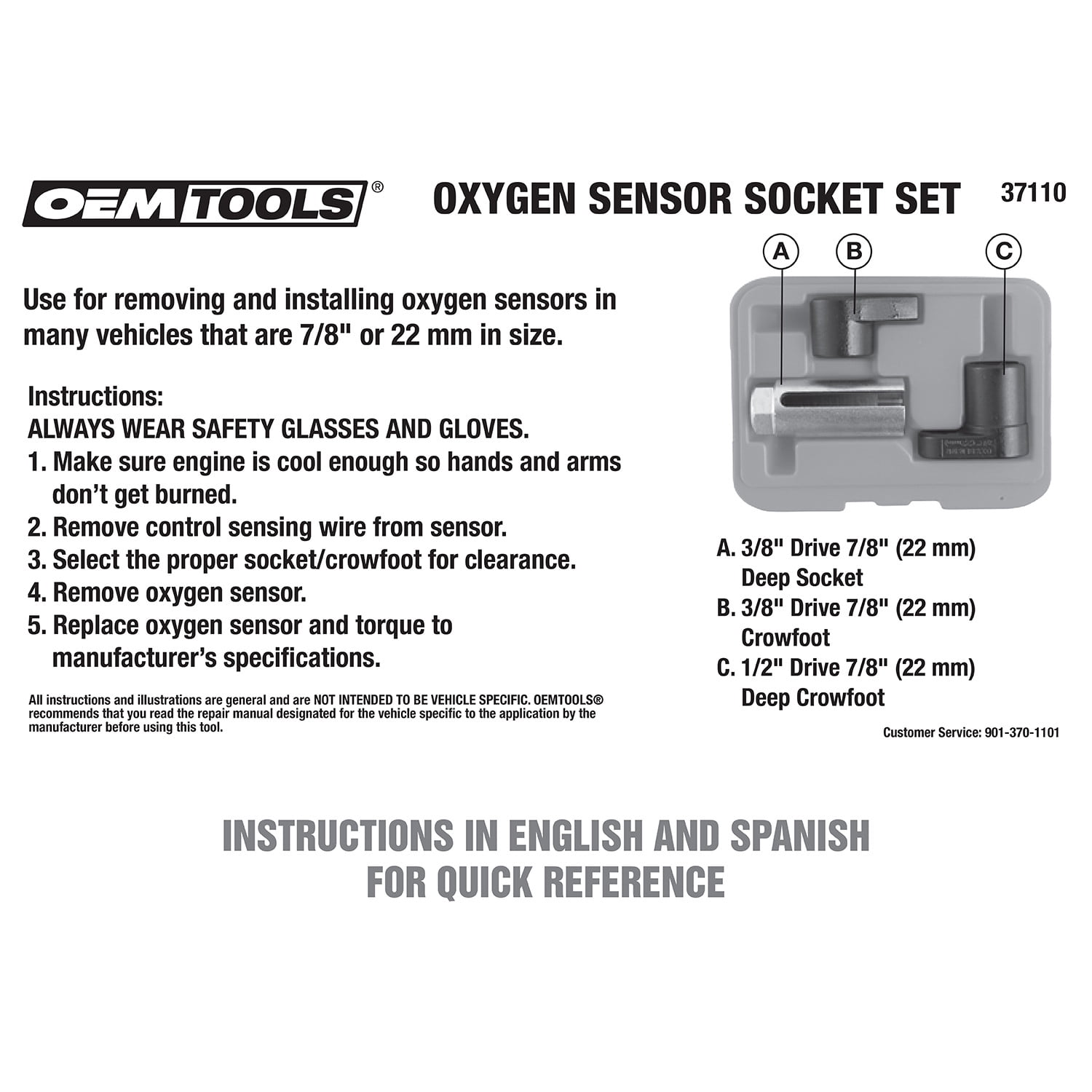OEMTools Oxygen Sensor Socket Set, 3 Piece O2 Sensor Wrench Kit with Case