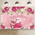 thumbnail image 1 of 7x5ft Happy Birthday Backdrop The Little Butterfly Is Turning One Theme Pink Beautiful Bloomy Flowers Princess Girls 1st Birthday, 1 of 3