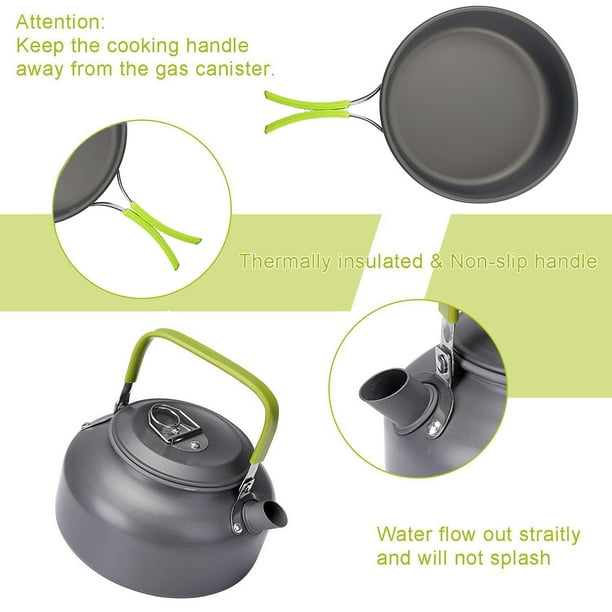TAHAN 3-person Camper Cookset | PTT Outdoor 9Pcs 800mL Outdoor Camping Cookware Set Lightweight Compact Hiking Cooking Water Kettle Non-stick Pot Pan Cookware for 2 - 3 People