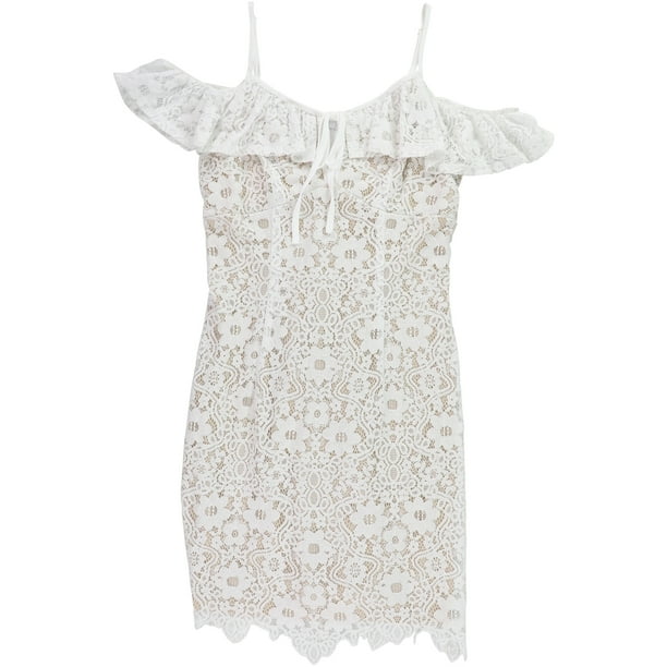 bar III Vestido tubo de encaje para mujer, beige, mediano