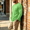 thumbnail image 2 of GrmtClth Mens Shirts Lightweight Solid Crew Neck Long Sleeve Shirts With Functional Chest Pocket Loose Relaxed Fit Outdoor Athletic Spring Fall Daily Pullover Tops Green L, 2 of 9