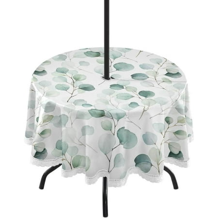 

Hyjoy Leaf Outdoor Tablecloth with Umbrella Hole and Zipper Waterproof Round Tablecloth 60 Inch for Party Patio Picnic Holiday Dinner Summer