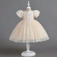 thumbnail image 2 of Otqutp Formal Baby Girls Dresses Toddler Kids Girl Dress Christmas Short Sleeve Flower Princess Dress Catwalk Performance Dress Holiday Maxi Dress (Beige,3-4 Years), 2 of 9