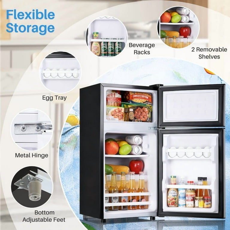 Mini Fridge with Freezer, 2.4 Cu.ft Compact Dual-Door Refrigerator